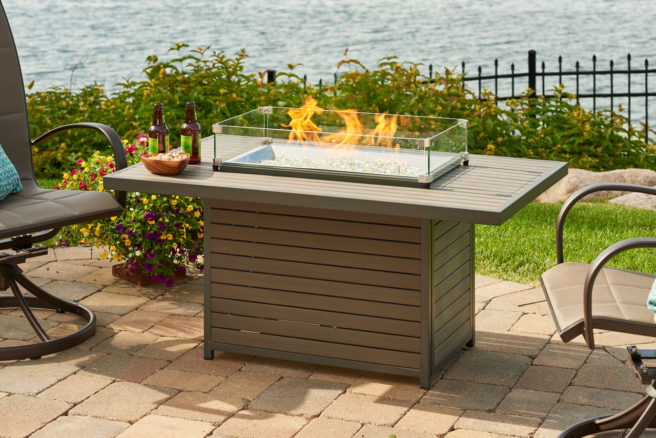 Outdoor Greatroom Brooks Rectangular Taupe Gas Fire Pit Table