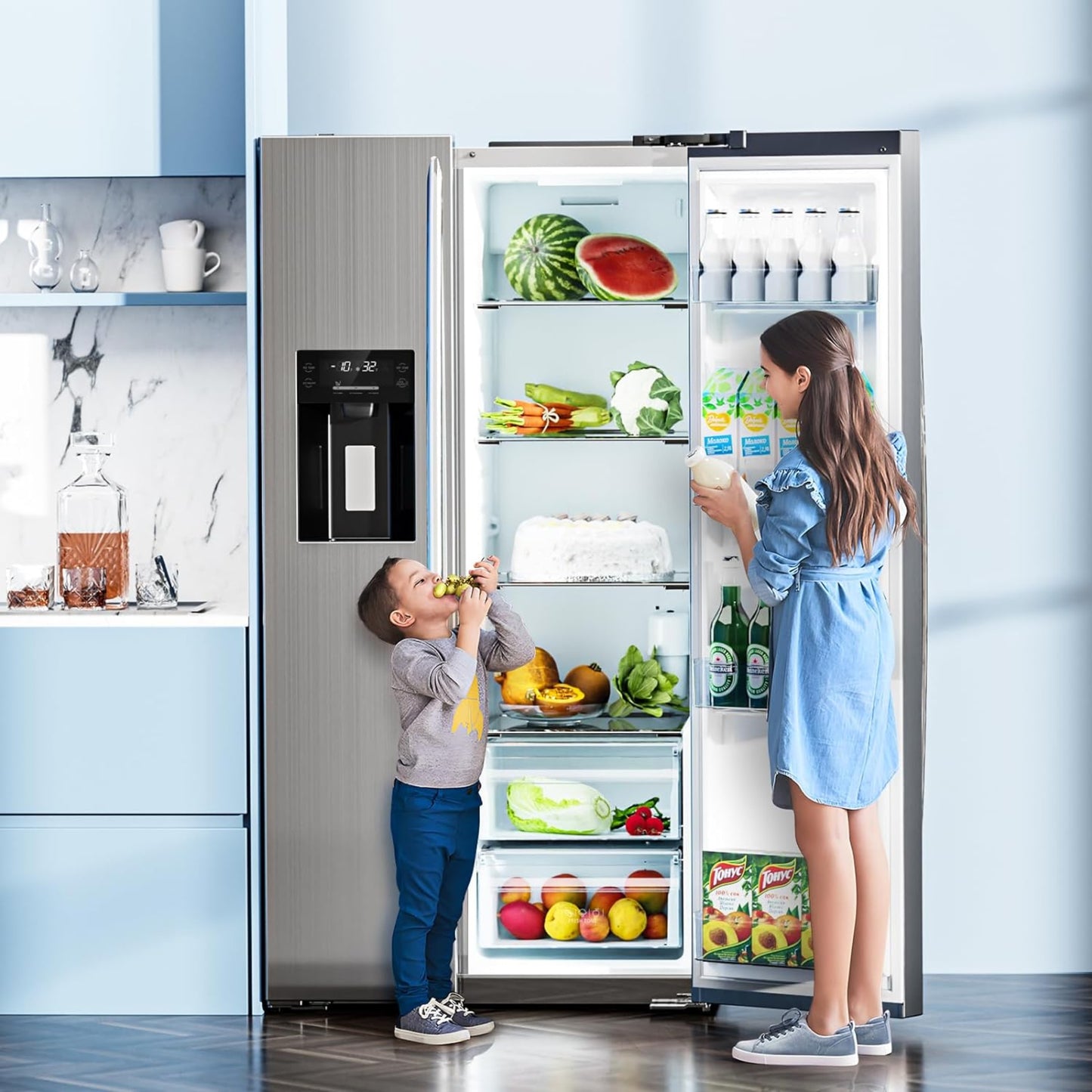 Kismile 36" Side By Side 20.01 Cu. ft. Built-in Refrigerator with Freezer & Ice Maker Included