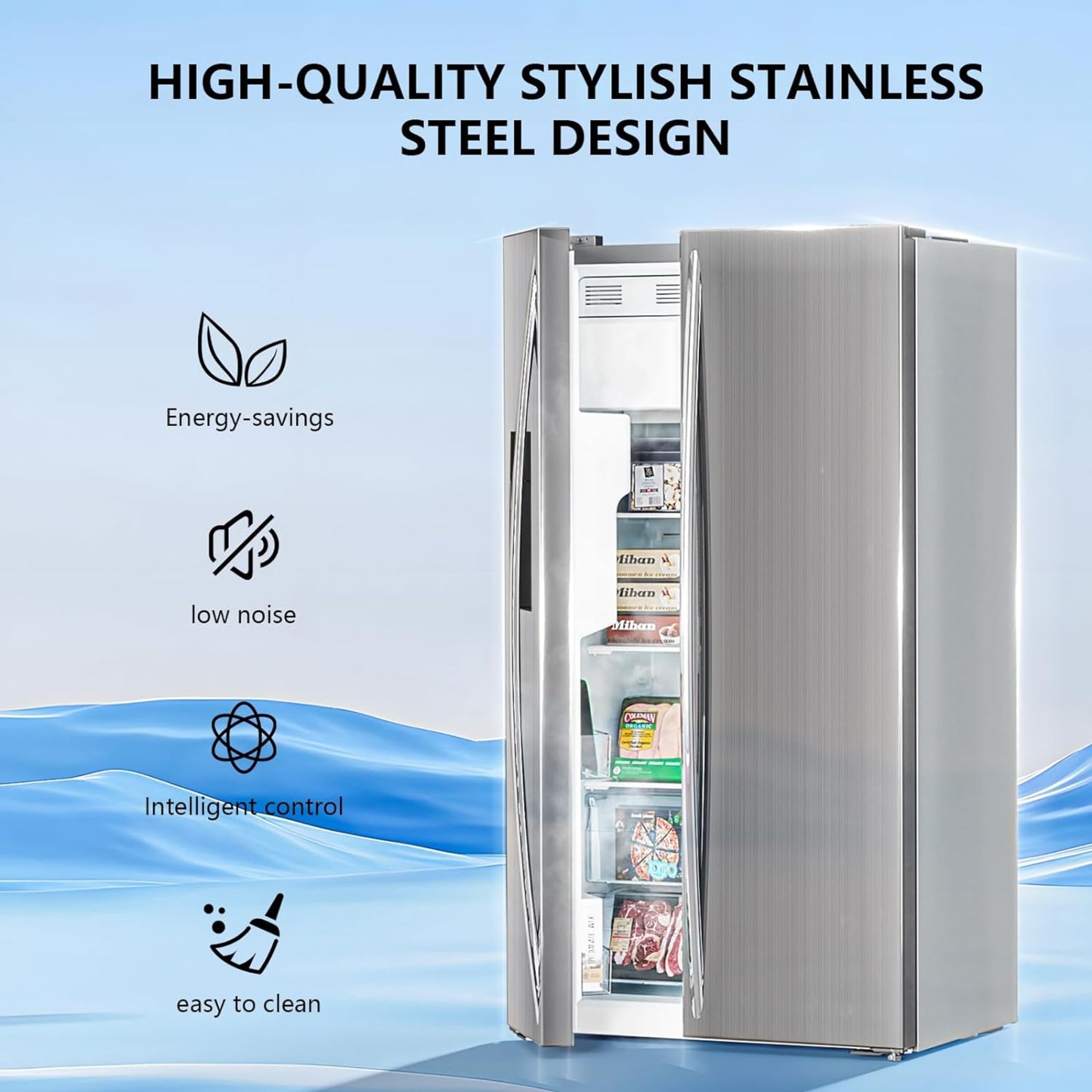 Kismile 36" Side By Side 20.01 Cu. ft. Built-in Refrigerator with Freezer & Ice Maker Included