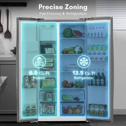 Kismile 36" Side By Side 20.01 Cu. ft. Built-in Refrigerator with Freezer & Ice Maker Included