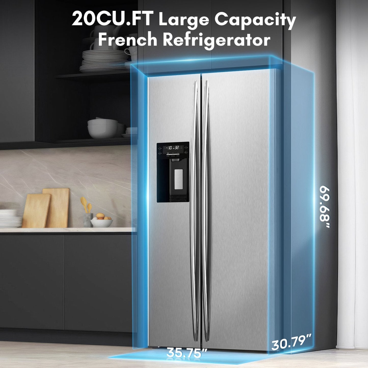 Kismile 36" Side By Side 20.01 Cu. ft. Built-in Refrigerator with Freezer & Ice Maker Included