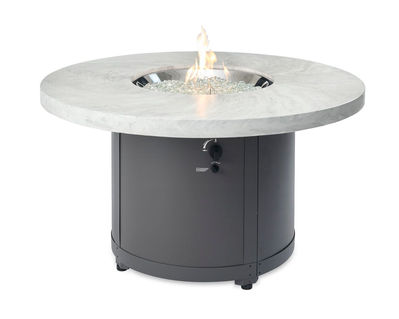 Outdoor Greatroom White Onyx Beacon Round Gas Fire Pit Table