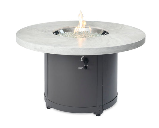 Outdoor Greatroom White Onyx Beacon Round Gas Fire Pit Table