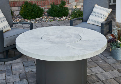 Outdoor Greatroom White Onyx Beacon Round Gas Fire Pit Table