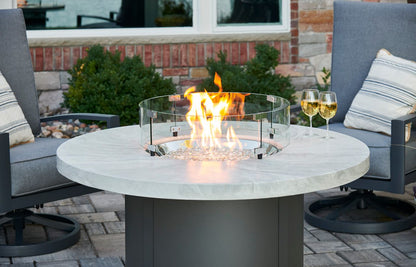 Outdoor Greatroom White Onyx Beacon Round Gas Fire Pit Table