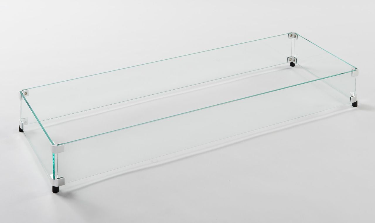 Outdoor Greatroom Linear Glass Wind Guard for 12" x 42" Burner: 15.5" x 44.6" x 6"