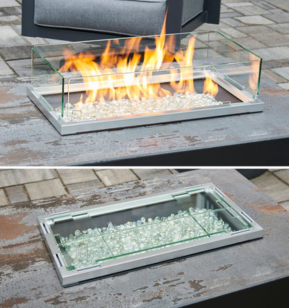 Outdoor Greatroom Rectangular Folding Glass Wind Guard for 12" x 24" Burner: 13.4" x  25.6" x 6.21"