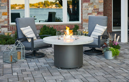 Outdoor Greatroom White Onyx Beacon Round Gas Fire Pit Table