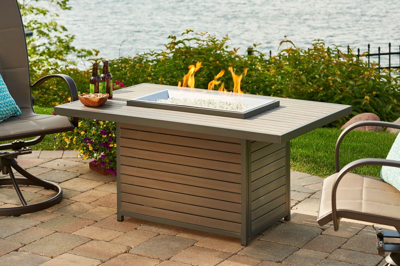 Outdoor Greatroom Brooks Rectangular Taupe Gas Fire Pit Table