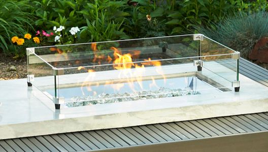 Outdoor Greatroom Rectangular Glass Wind Guard for 12" x 24" Burner: 28.3" x 15.5" x 6"