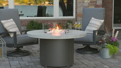 Outdoor Greatroom White Onyx Beacon Round Gas Fire Pit Table