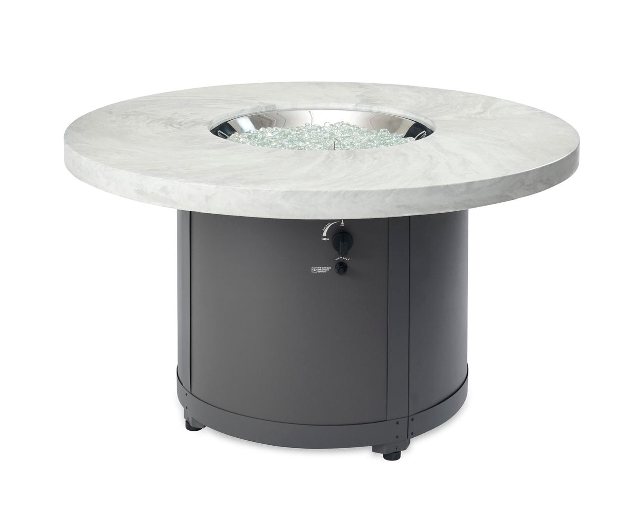 Outdoor Greatroom White Onyx Beacon Round Gas Fire Pit Table
