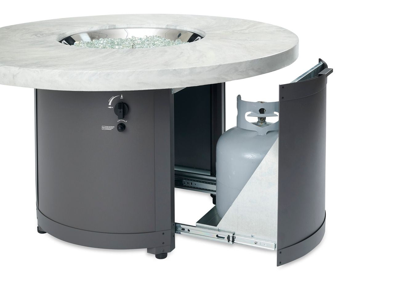 Outdoor Greatroom White Onyx Beacon Round Gas Fire Pit Table